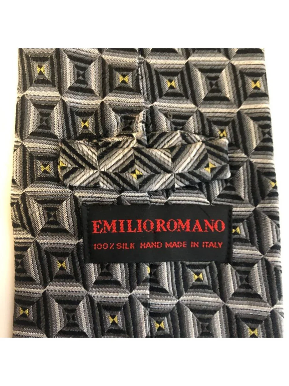 Emilio Romano Silk Tie Geometric Black Gray Italian Office Work Formal Dad Gift